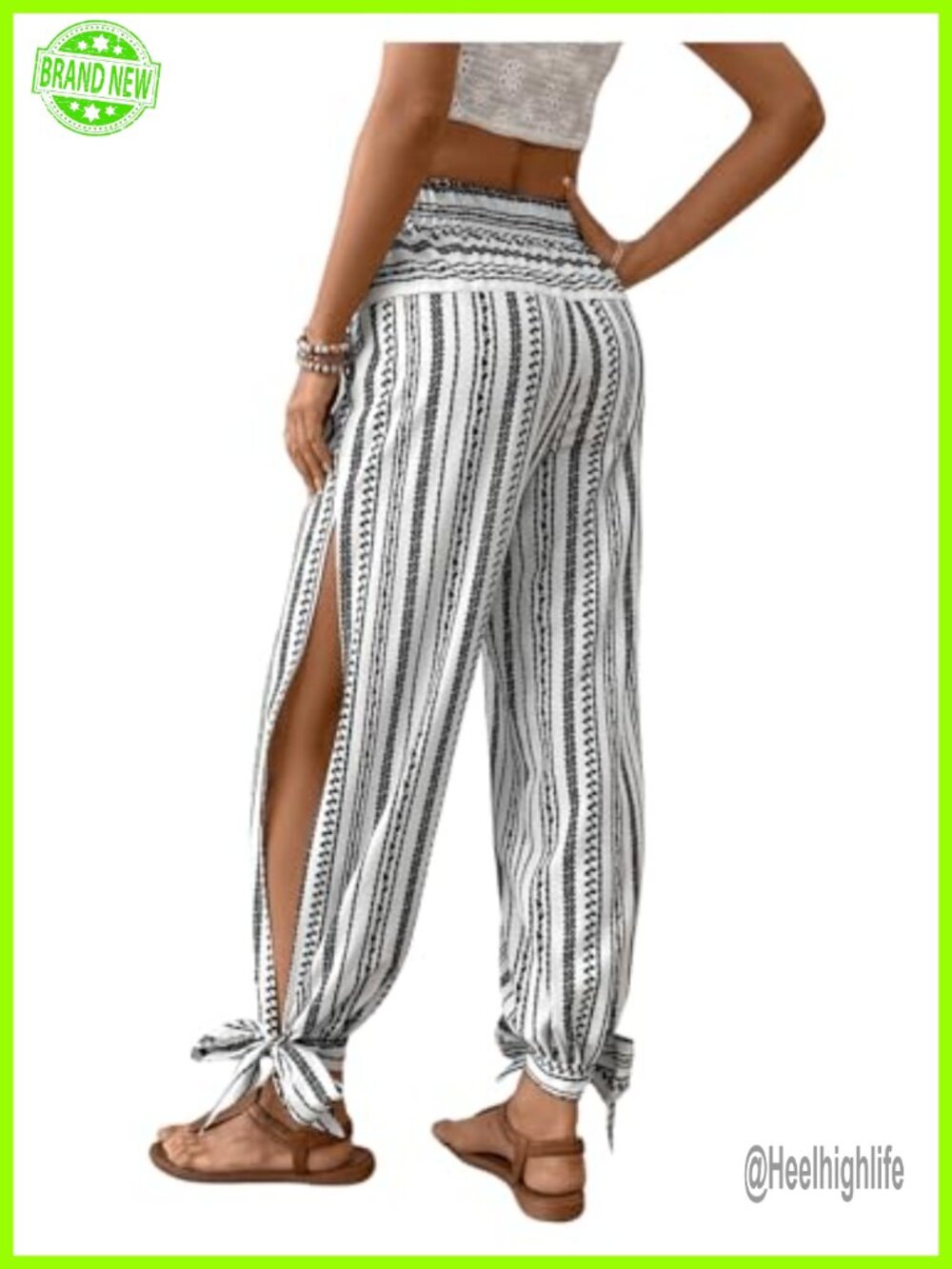 Boho High Waist Split Knot Hem Long Pants Flowy Harem Yoga Pants